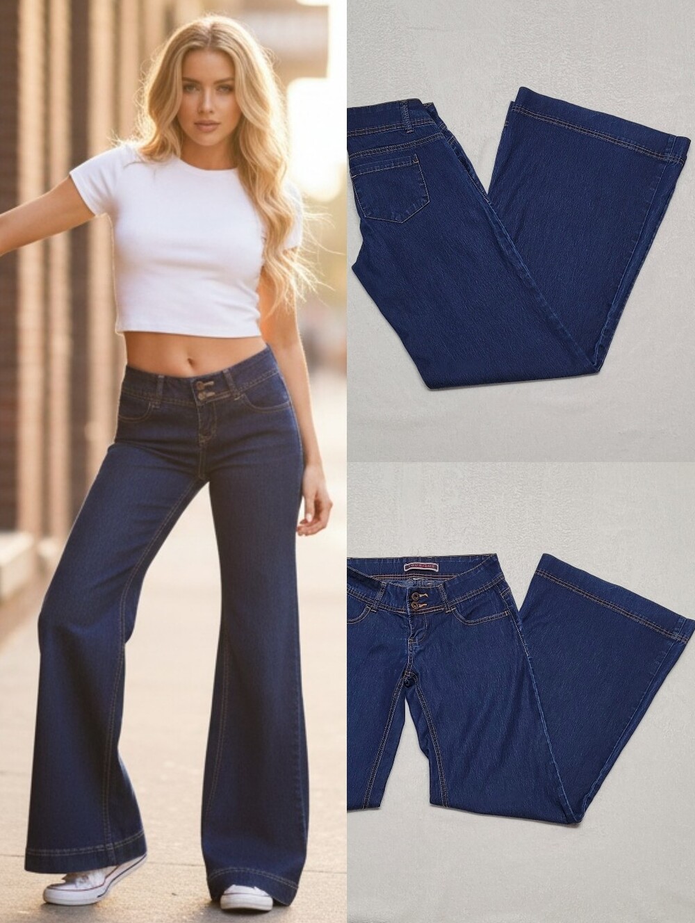 Younique Vintage Y2K Mid Wash Stretchy Low Waist Extreme Flare Bell-bottom Jeans